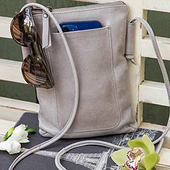 Grey Leather Crossbody Bag Image 2