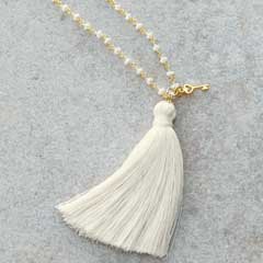 White Tassel & Key Necklace Image 1